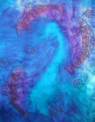 Long Silk Scarves painted over Blue Water Dreaming Aboriginal designs