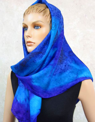 Square Silk Scarves painted over Blue Water Dreaming Aboriginal designs