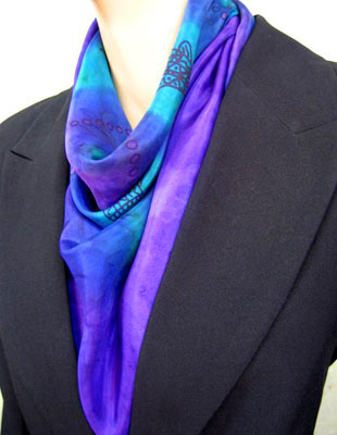 Square Silk Scarves painted over Blue Water Dreaming Aboriginal designs