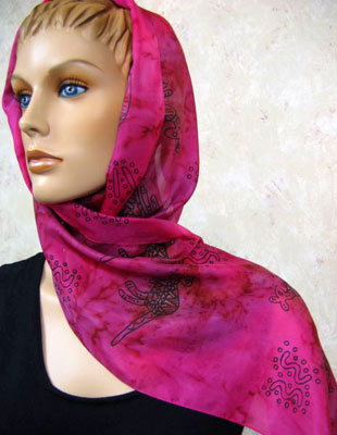 Long Silk Scarves painted over Inland Aboriginal designs