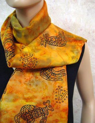 Long Silk Scarves painted over Inland Aboriginal designs