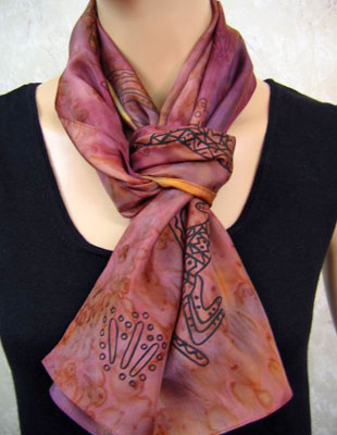 Long Silk Scarves painted over Inland Aboriginal designs