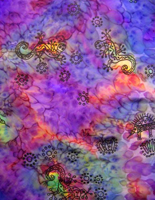 Square Silk Scarves painted over Inland Aboriginal designs