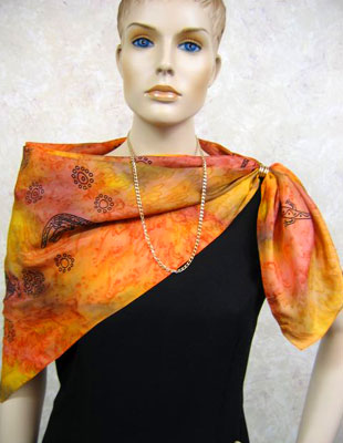 Square Silk Scarves painted over Inland Aboriginal designs