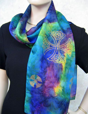 Long Silk Scarves painted over Celtic designs