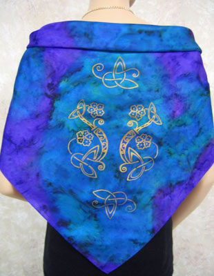Square Silk Scarves painted over Celtic designs