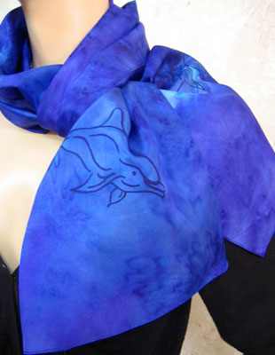 Long Silk Scarves painted over Dolphin designs
