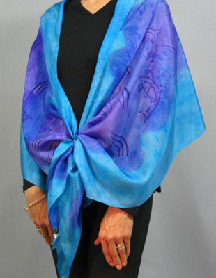 Silk Shawls painted over Dolphin designs