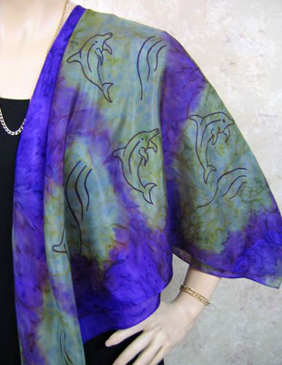 Square Silk Scarves painted over Dolphin designs