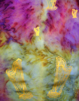 Square Silk Scarves painted over Harp designs