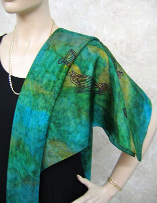 Square Silk Scarves painted over Harp designs