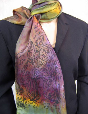 Long Silk Scarves painted over Australian Kangaroo designs