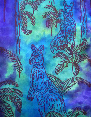 Long Silk Scarves painted over Australian Kangaroo designs