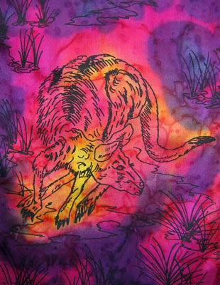 Long Silk Scarves painted over Australian Kangaroo designs