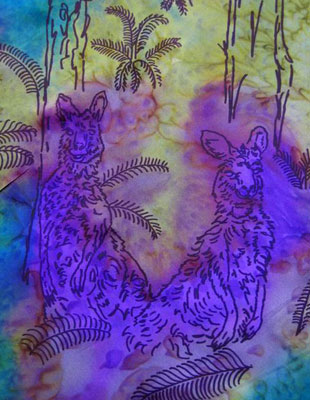 Square Silk Scarves painted over Australian Kangaroo designs