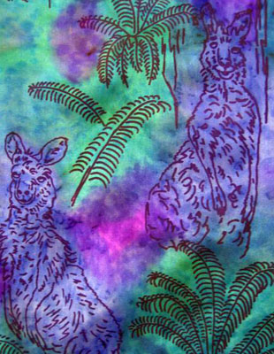 Square Silk Scarves painted over Australian Kangaroo designs