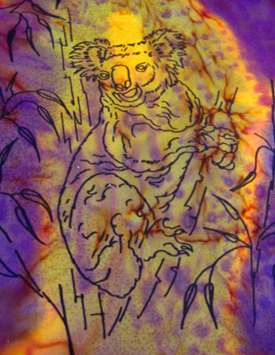 Long Silk Scarves painted over Australian Koala designs