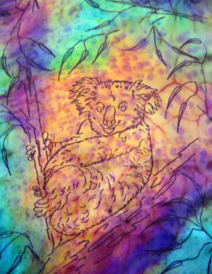 Long Silk Scarves painted over Australian Koala designs