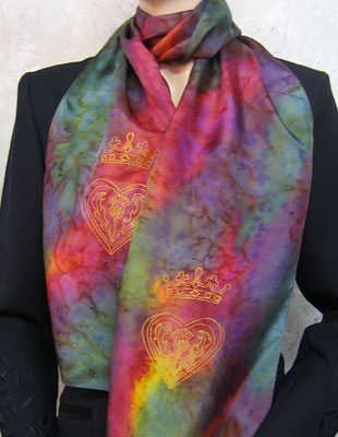 Silk Scarves hand painted over Celtic Luckenbooth designs