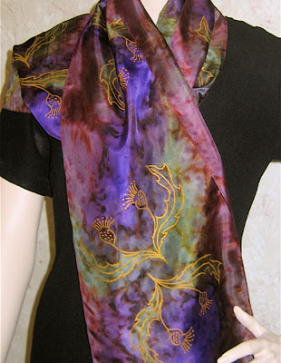 Silk Scarves hand painted over Celtic Wild Highland Thistle designs