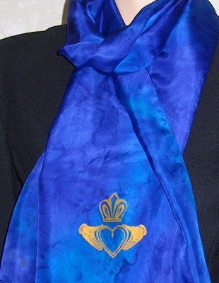Silk Scarves hand painted over Celtic Claddagh designs