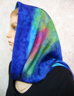 Square Silk Scarves painted in brilliant opal colours