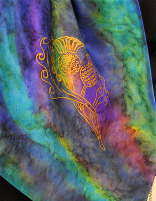 Silk Scarves hand painted over Celtic Royal Thistle of Scotland designs