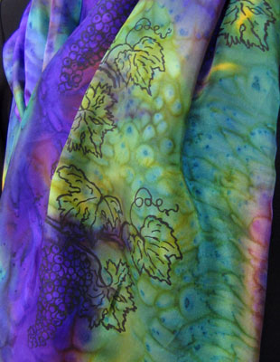 Long Silk Shawls painted over Vineyard Art designs