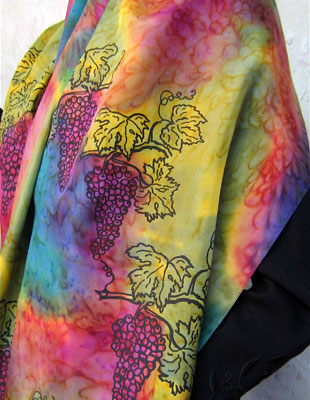 Long Silk Shawls painted over Vineyard Art designs