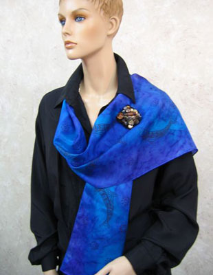 Long Silk Scarves painted over Blue Water Dreaming Aboriginal designs