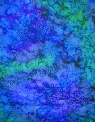 Long Silk Scarves painted over Blue Water Dreaming Aboriginal designs