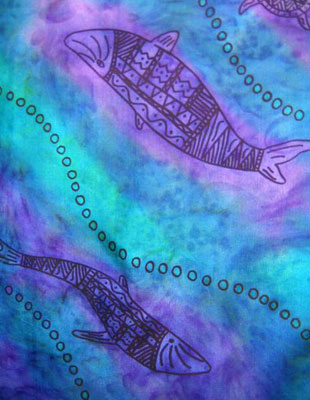 Long Silk Scarves painted over Blue Water Dreaming Aboriginal designs