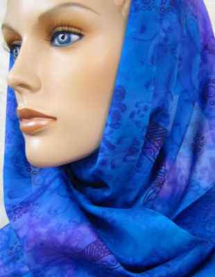 Long Silk Scarves painted over Blue Water Dreaming Aboriginal designs