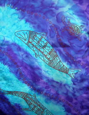 Long Silk Scarves painted over Blue Water Dreaming Aboriginal designs