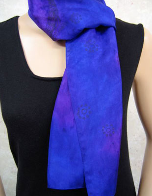 Long Silk Scarves painted over Blue Water Dreaming Aboriginal designs