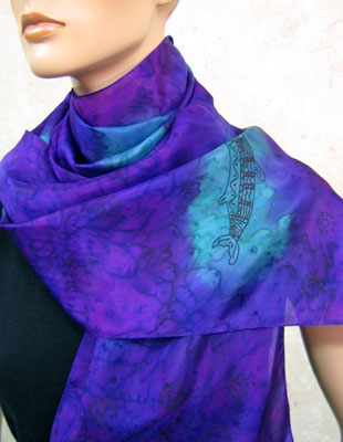 Long Silk Scarves painted over Blue Water Dreaming Aboriginal designs