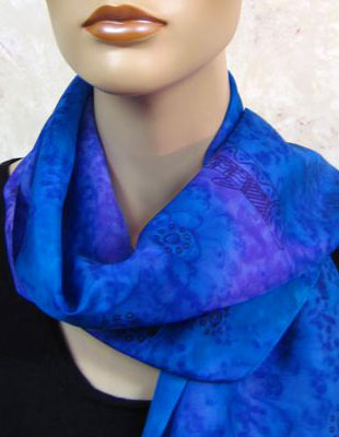 Long Silk Scarves painted over Blue Water Dreaming Aboriginal designs
