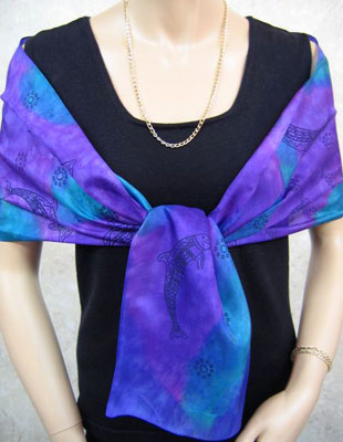 Long Silk Scarves painted over Blue Water Dreaming Aboriginal designs