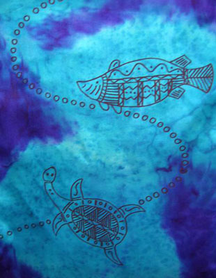 Long Silk Scarves painted over Blue Water Dreaming Aboriginal designs