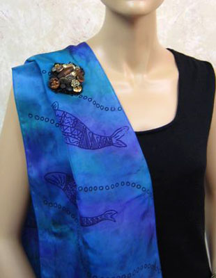 Long Silk Scarves painted over Blue Water Dreaming Aboriginal designs