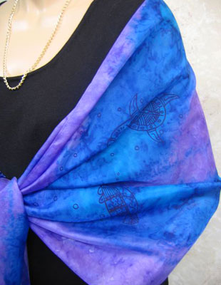 Silk Shawls painted over Blue Water Dreaming Aboriginal designs