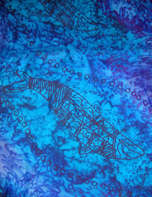 Long Silk Scarves painted over Blue Water Dreaming Aboriginal designs