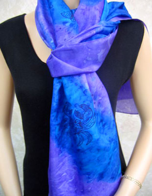 Silk Shawls painted over Blue Water Dreaming Aboriginal designs
