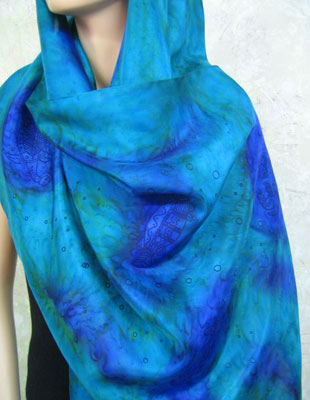Silk Shawls painted over Blue Water Dreaming Aboriginal designs