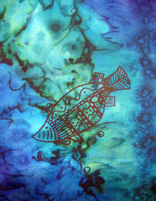 Silk Shawls painted over Blue Water Dreaming Aboriginal designs