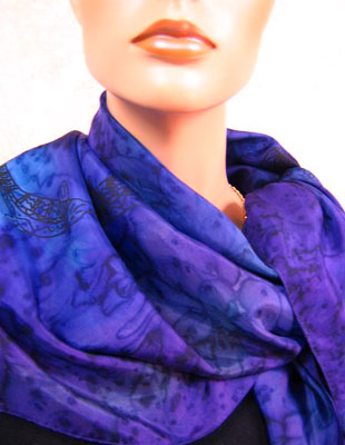 Square Silk Scarves painted over Blue Water Dreaming Aboriginal designs