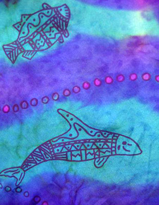 Square Silk Scarves painted over Blue Water Dreaming Aboriginal designs