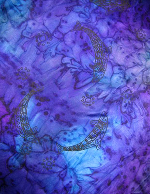 Square Silk Scarves painted over Blue Water Dreaming Aboriginal designs