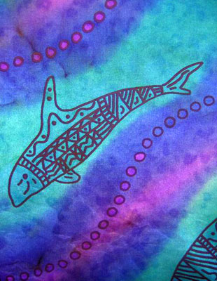 Square Silk Scarves painted over Blue Water Dreaming Aboriginal designs