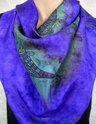 Square Silk Scarves painted over Blue Water Dreaming Aboriginal designs